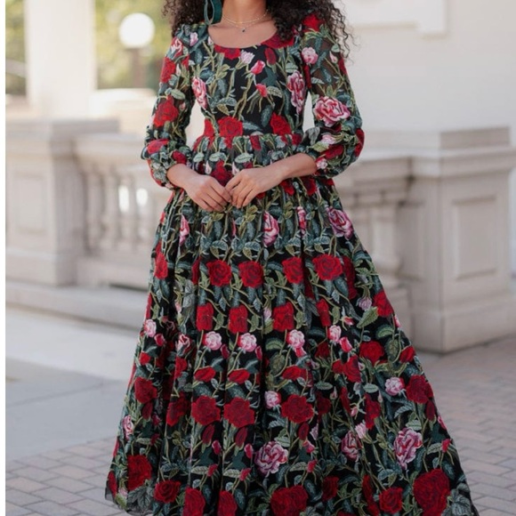 JessaKae Belle Noir Briar Rose Dress Midi Mesh Tulle Twirl Evening Formal - Picture 3 of 9